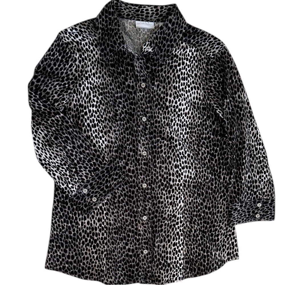 New York & Company Animal Print Button Down Dress Blouse Shirt Size Large, New - Picture 6 of 16